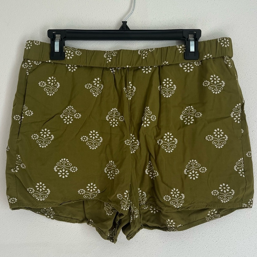 Madewell Printed Floral Batik Green Pull On Shorts Size Large